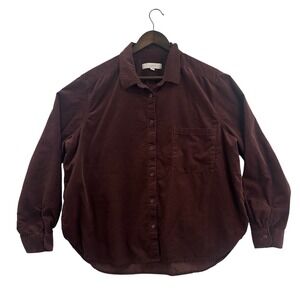 LOFT Corduroy Button Up Shirt Burgundy Long Sleeve Pocket Size XL
